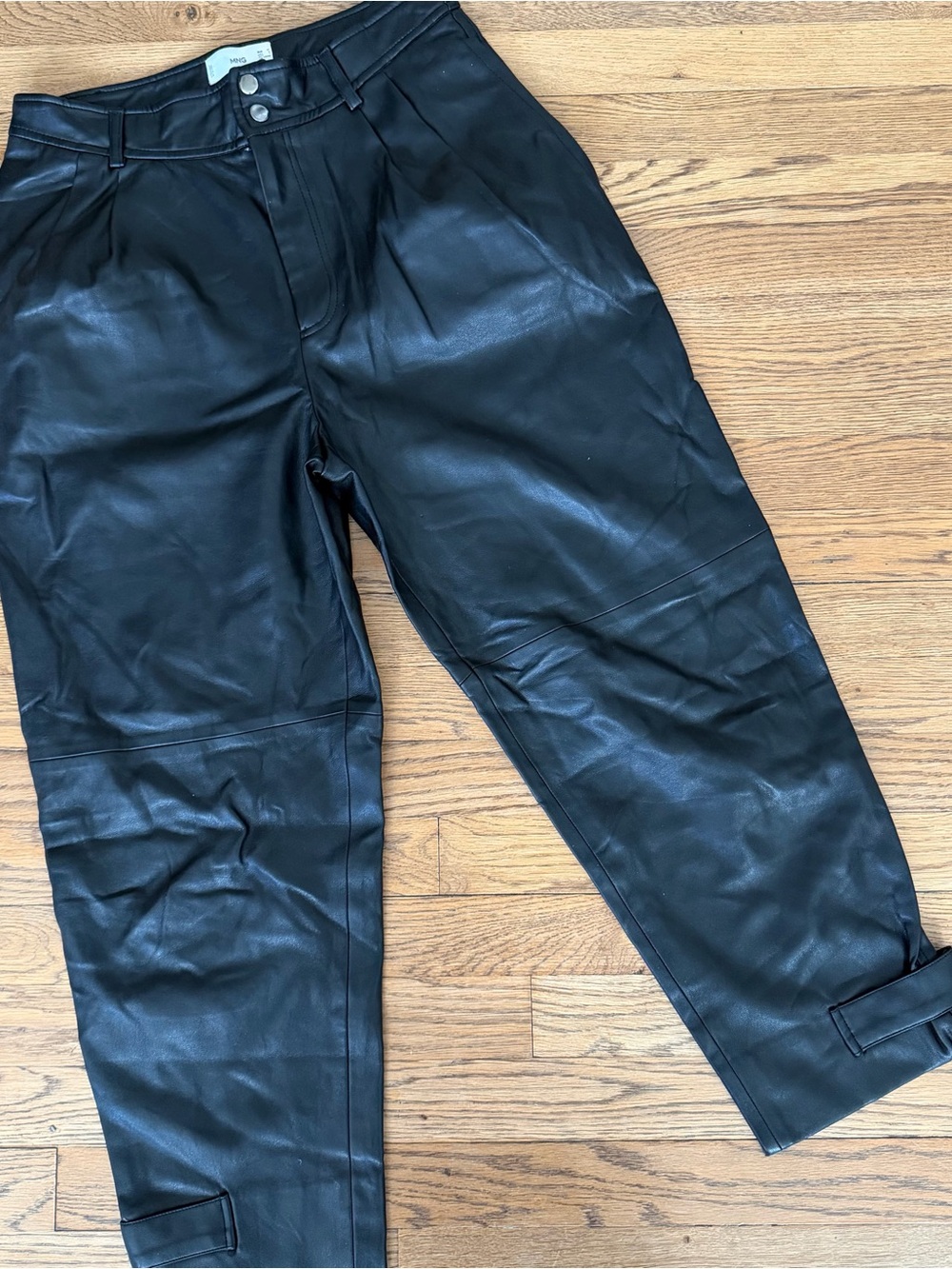 Mango Black Faux Leather Pants with Double Snap Waist